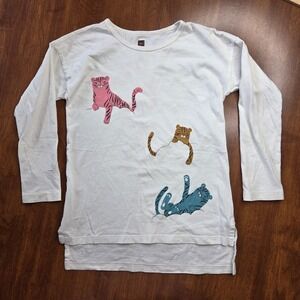 3 /‎ $30 Tea Collection Girls White Tiger Print Long Sleeve Top Size 5